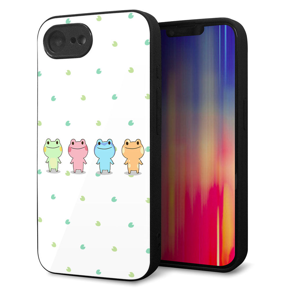 iPhone16e 強化ガラス＆TPUスマホケース ガラプリ【HA277 カエル 葉】
