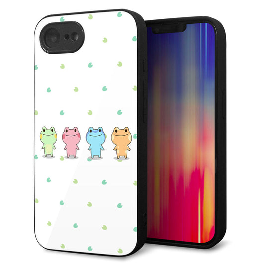 iPhone16e 強化ガラス＆TPUスマホケース ガラプリ【HA277 カエル 葉】