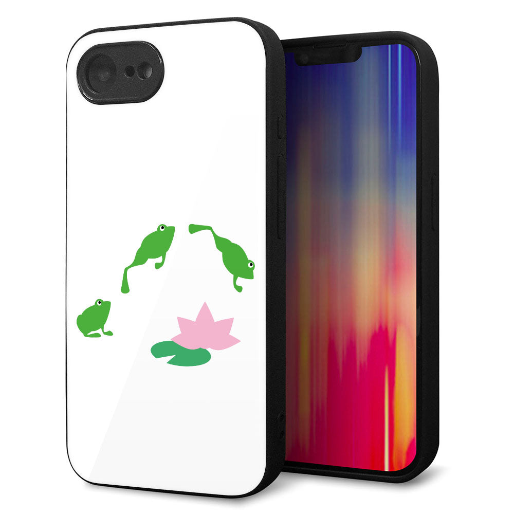 iPhone16e 強化ガラス＆TPUスマホケース ガラプリ【HA281 カエルジャンプ】