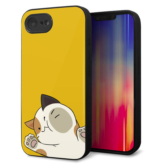 iPhone16e 強化ガラス＆TPUスマホケース ガラプリ【HA288 むぎゅっとミケ】