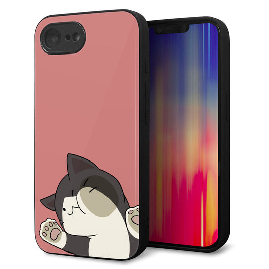 iPhone16e 強化ガラス＆TPUスマホケース ガラプリ【HA289 むぎゅっとクロ】