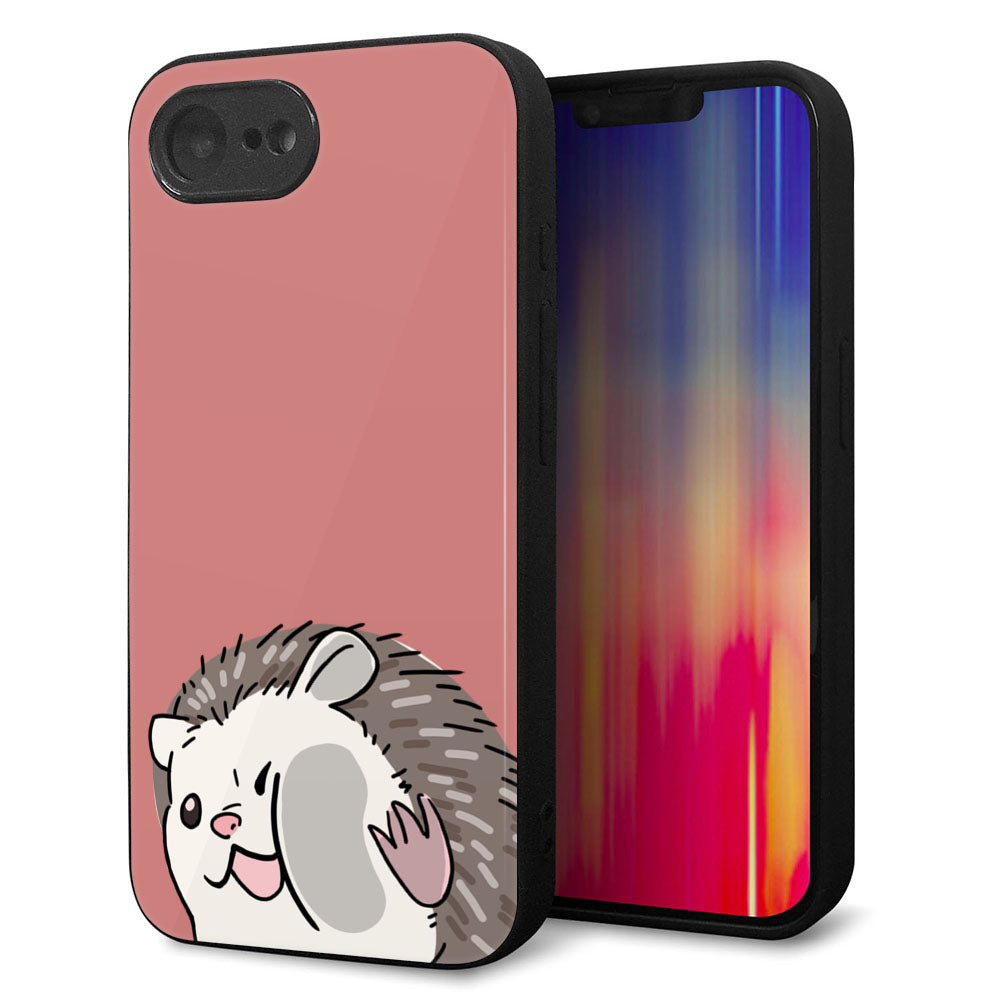 iPhone16e 強化ガラス＆TPUスマホケース ガラプリ【HA297 むぎゅっとハリネズミ】