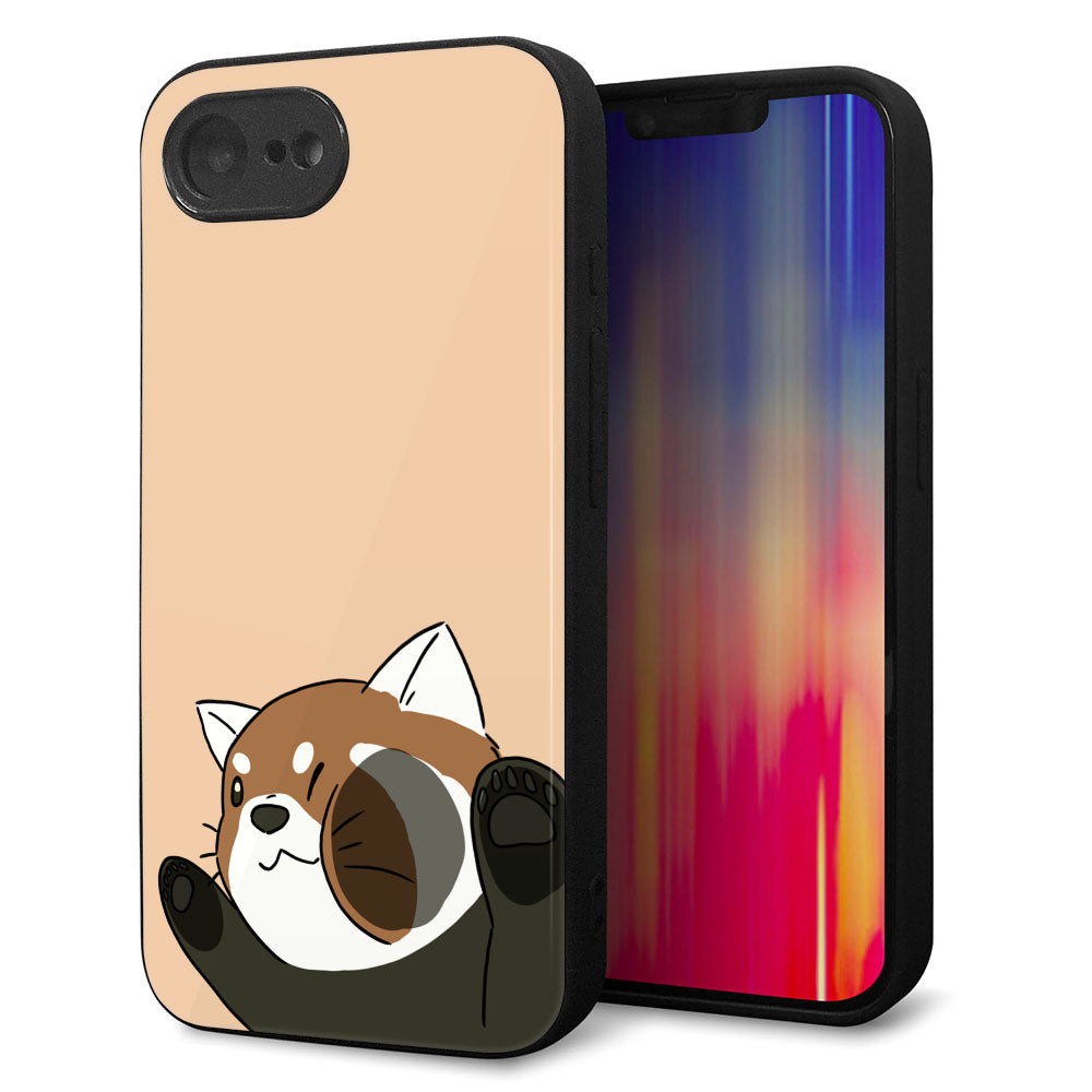 iPhone16e 強化ガラス＆TPUスマホケース ガラプリ【HA302 むぎゅっとレッサーパンダ】