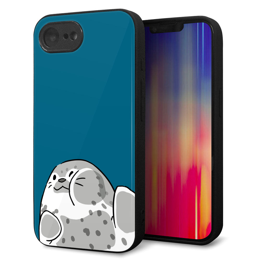 iPhone16e 強化ガラス＆TPUスマホケース ガラプリ【HA305 むぎゅっとアザラシ】