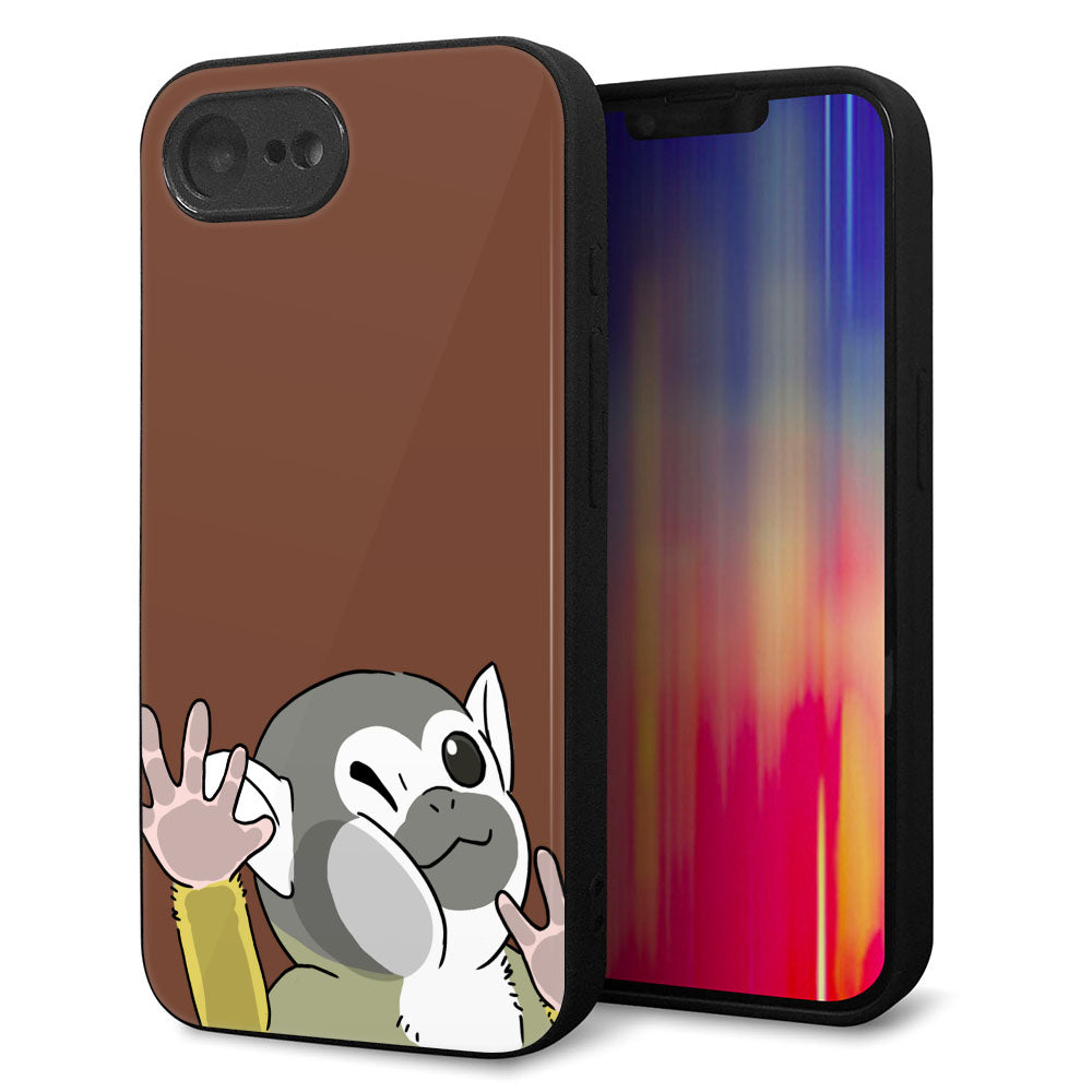 iPhone16e 強化ガラス＆TPUスマホケース ガラプリ【HA307 むぎゅっとリスザル】