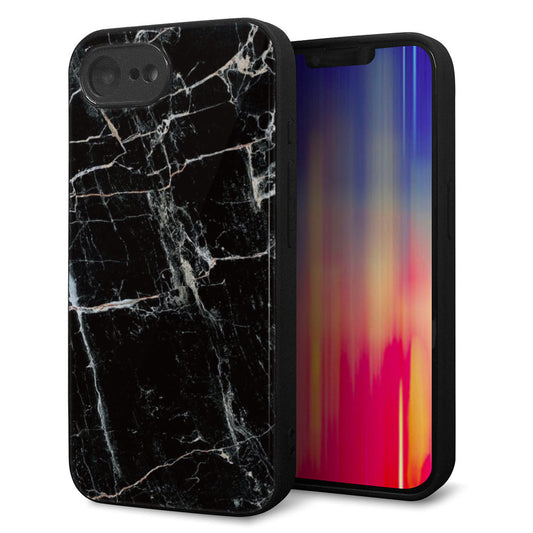 iPhone16e 強化ガラス＆TPUスマホケース ガラプリ【KM867 大理石BK】