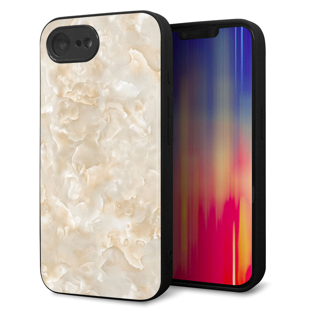 iPhone16e 強化ガラス＆TPUスマホケース ガラプリ【KM872 大理石パール】