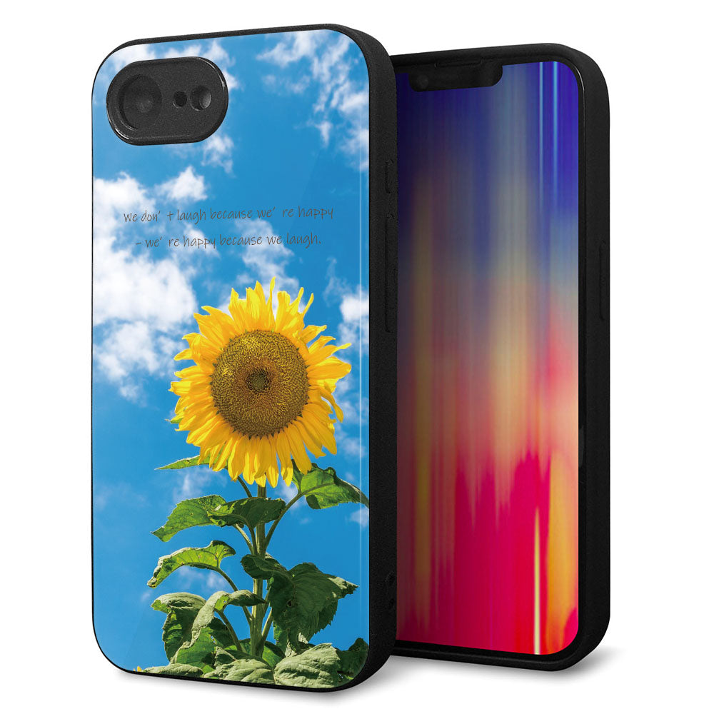 iPhone16e 強化ガラス＆TPUスマホケース ガラプリ【KM877 ヒマワリ】