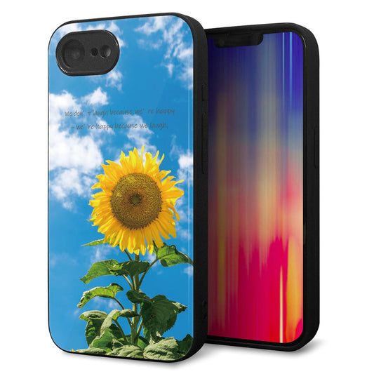 iPhone16e 強化ガラス＆TPUスマホケース ガラプリ【KM877 ヒマワリ】