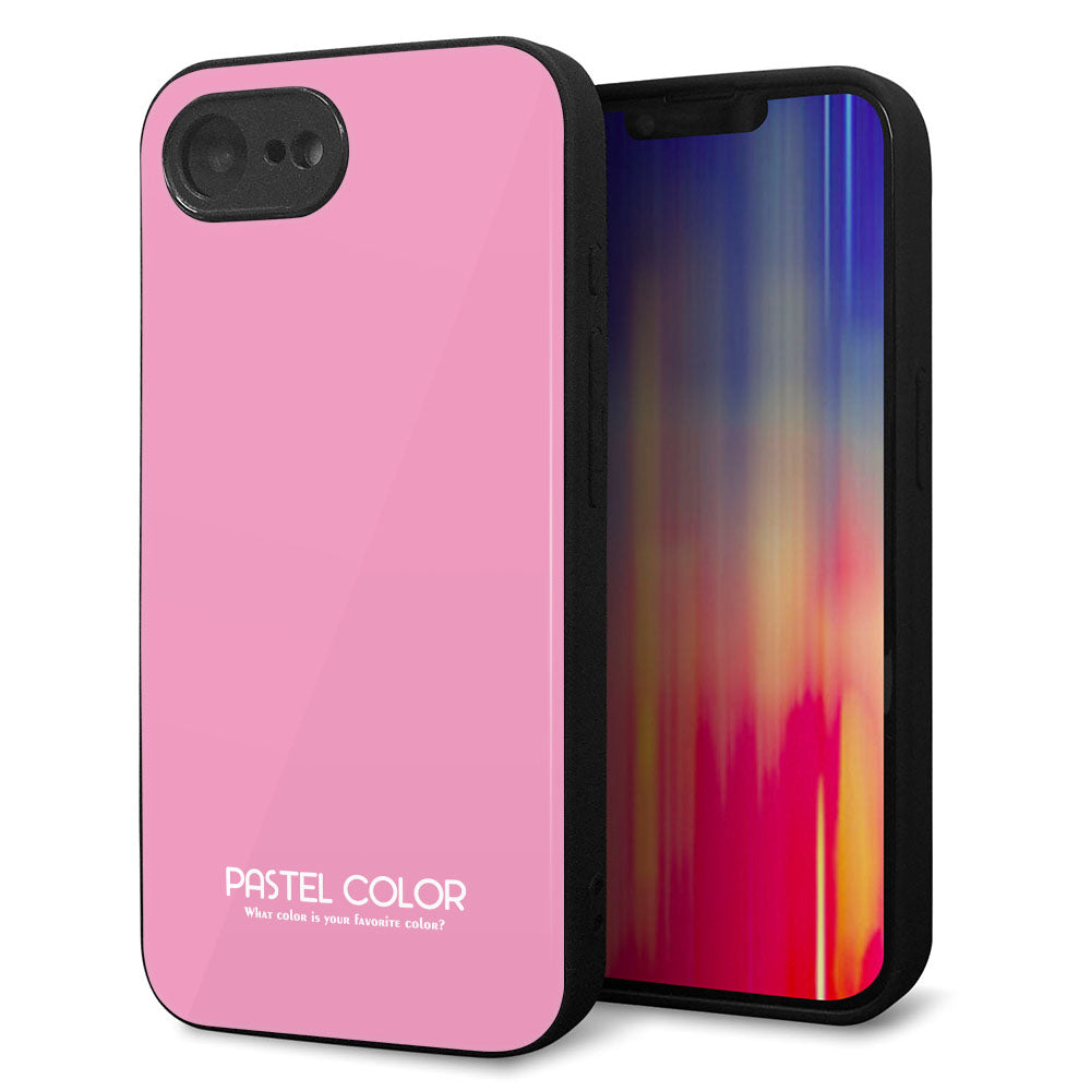 iPhone16e 強化ガラス＆TPUスマホケース ガラプリ【KM899 パステルカラー(パステルピンク)】