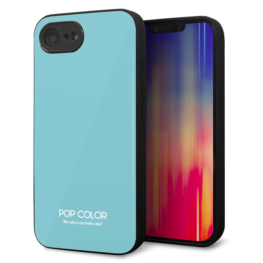 iPhone16e 強化ガラス＆TPUスマホケース ガラプリ【KM905 ポップカラー(エメラルドブルー)】