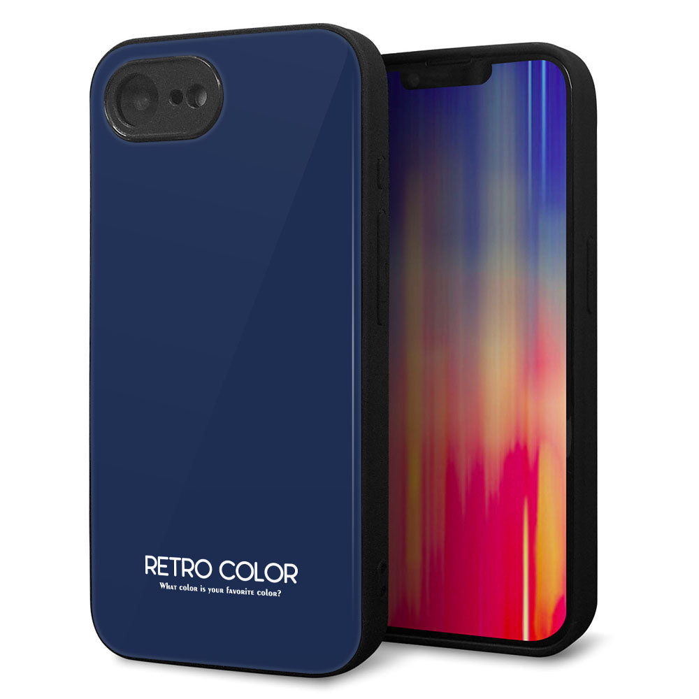iPhone16e 強化ガラス＆TPUスマホケース ガラプリ【KM918 レトロカラー(ネイビー)】