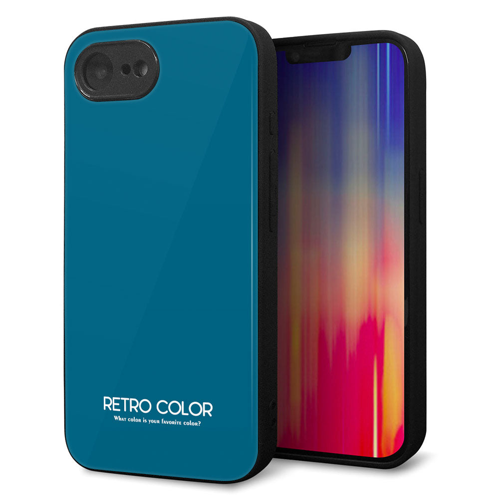 iPhone16e 強化ガラス＆TPUスマホケース ガラプリ【KM922 レトロカラー(ダークブルー)】