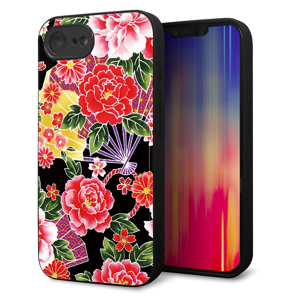 iPhone16e 強化ガラス＆TPUスマホケース ガラプリ【MA959 和柄 花 A】