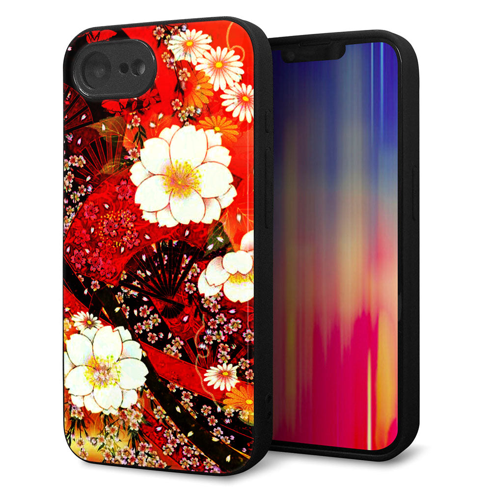 iPhone16e 強化ガラス＆TPUスマホケース ガラプリ【MA960 和柄 花 B】