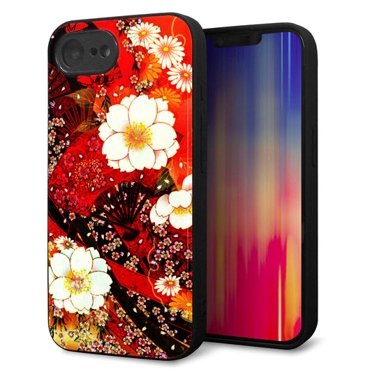 iPhone16e 強化ガラス＆TPUスマホケース ガラプリ【MA960 和柄 花 B】