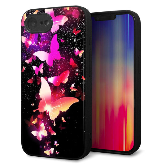 iPhone16e 強化ガラス＆TPUスマホケース ガラプリ【MA991 蝶C】