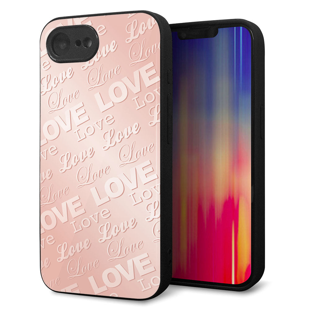 iPhone16e 強化ガラス＆TPUスマホケース ガラプリ【SC841 エンボス風LOVEリンク（ローズピンク）】