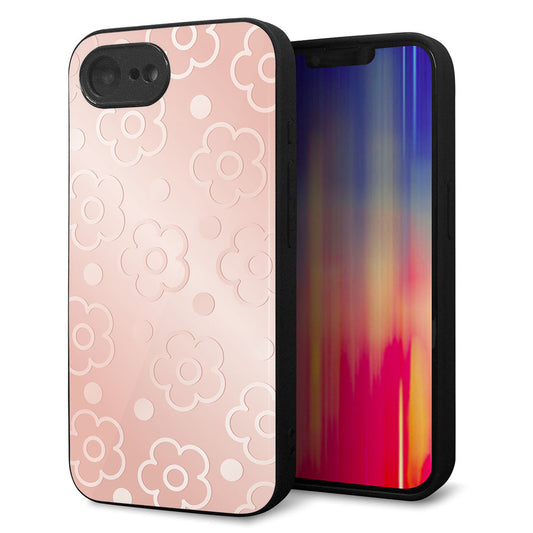iPhone16e 強化ガラス＆TPUスマホケース ガラプリ【SC843 エンボス風デイジーシンプル（ローズピンク）】