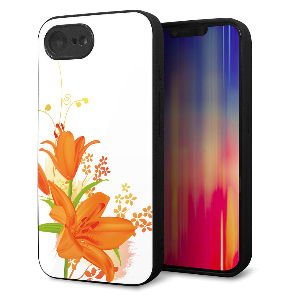 iPhone16e 強化ガラス＆TPUスマホケース ガラプリ【SC848 ユリ（オレンジ）】