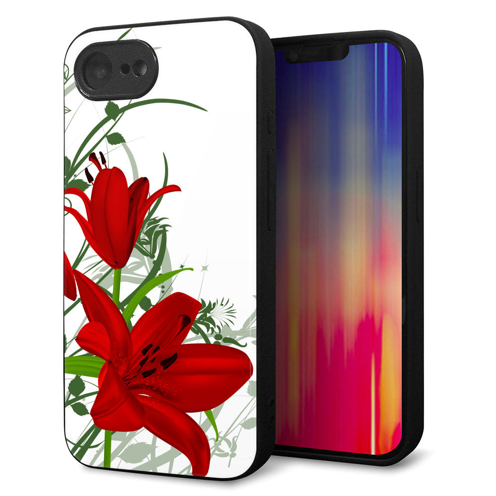 iPhone16e 強化ガラス＆TPUスマホケース ガラプリ【SC850 ユリ（レッド）】