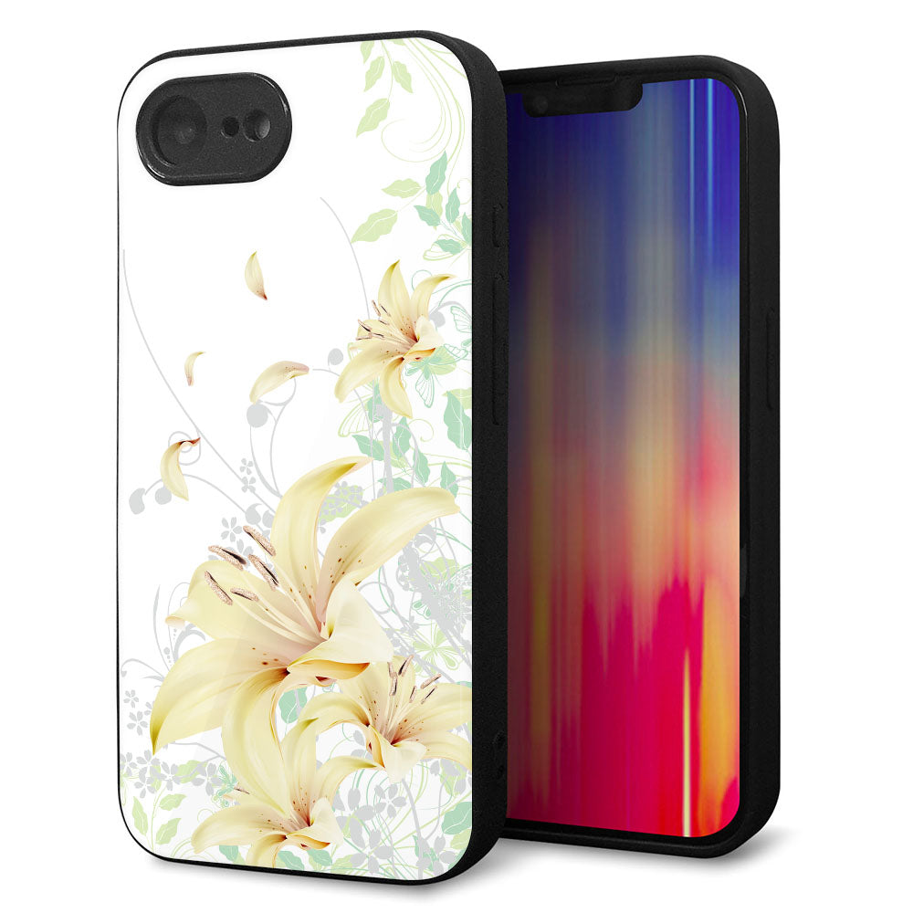 iPhone16e 強化ガラス＆TPUスマホケース ガラプリ【SC851 ユリ（ホワイト）】