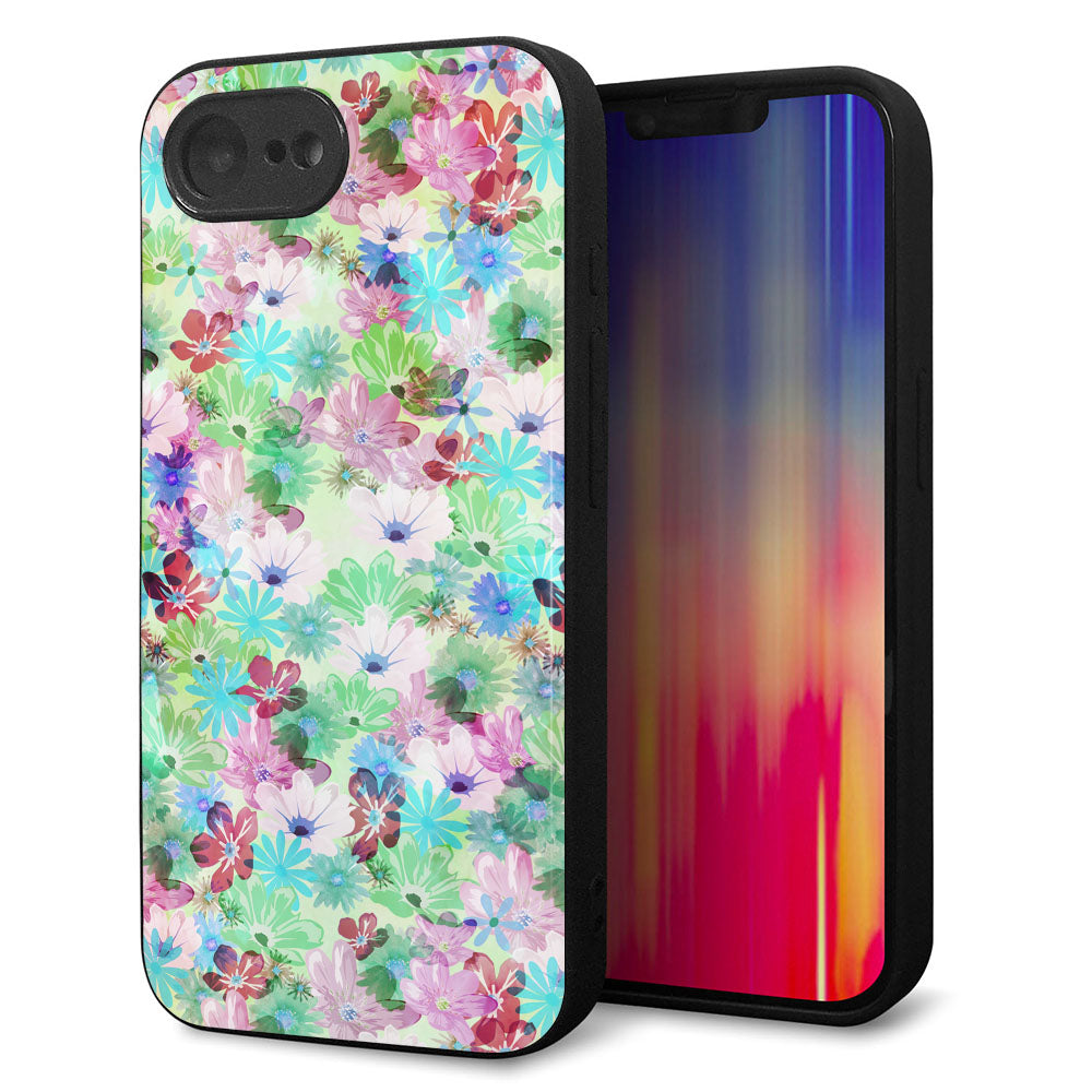 iPhone16e 強化ガラス＆TPUスマホケース ガラプリ【SC872 リバティプリント プレスドフラワー（グリーン）】