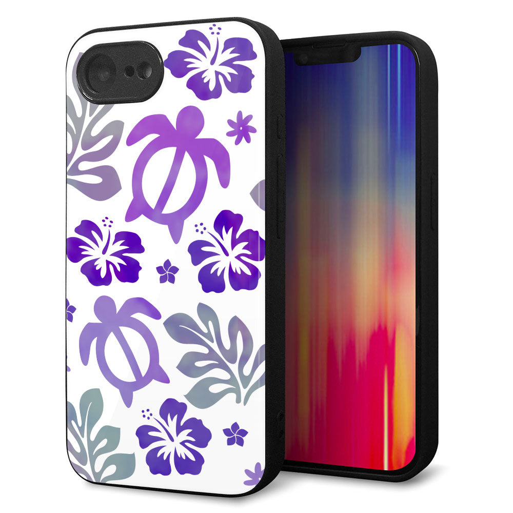 iPhone16e 強化ガラス＆TPUスマホケース ガラプリ【SC878 ハワイアンアロハホヌ（パープル）】