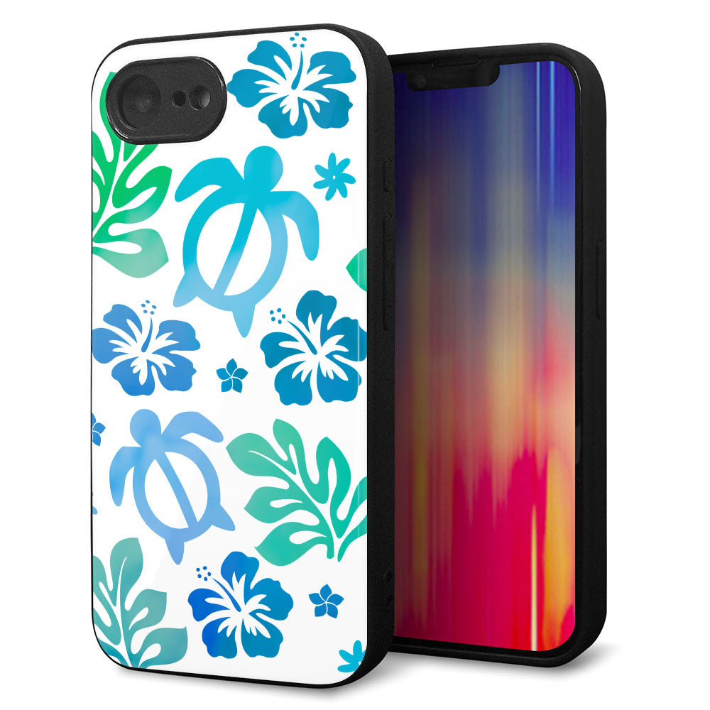 iPhone16e 強化ガラス＆TPUスマホケース ガラプリ【SC880 ハワイアンアロハホヌ（ブルー）】