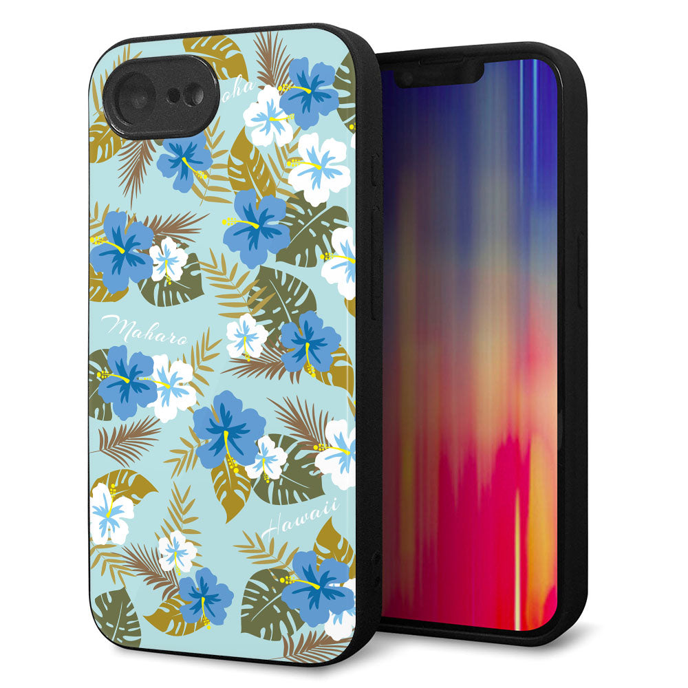 iPhone16e 強化ガラス＆TPUスマホケース ガラプリ【SC883 ハワイアンアロハレトロ（ブルー）】