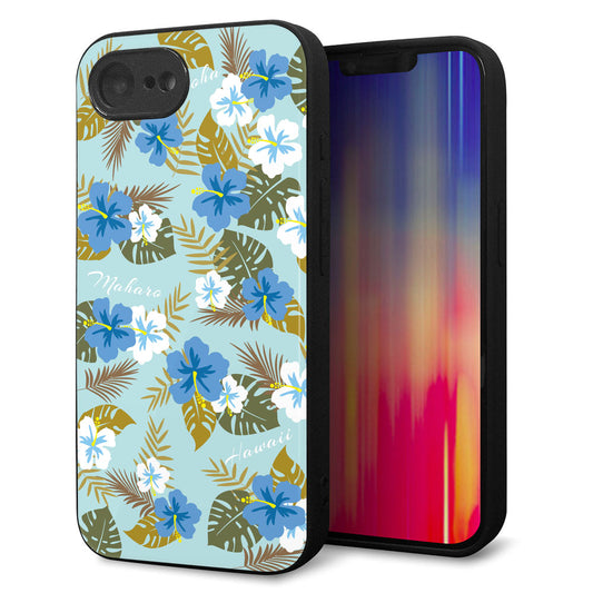 iPhone16e 強化ガラス＆TPUスマホケース ガラプリ【SC883 ハワイアンアロハレトロ（ブルー）】