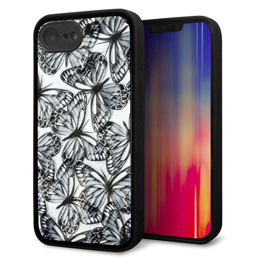 iPhone16e 強化ガラス＆TPUスマホケース ガラプリ【SC905 ガーデンバタフライ ブラック】