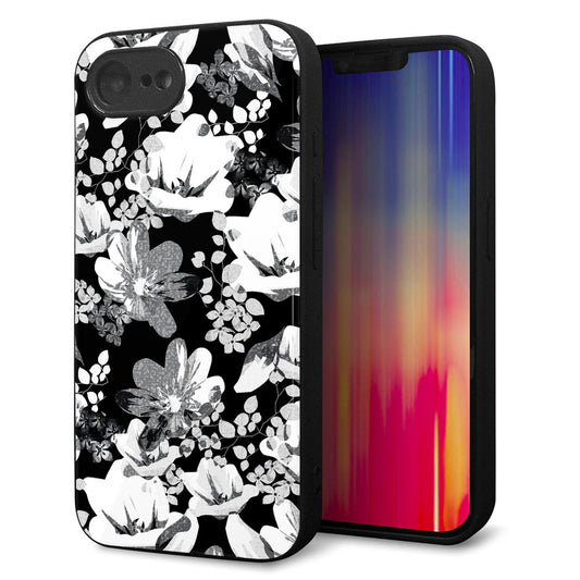 iPhone16e 強化ガラス＆TPUスマホケース ガラプリ【SC913 花柄モノトーン 02】