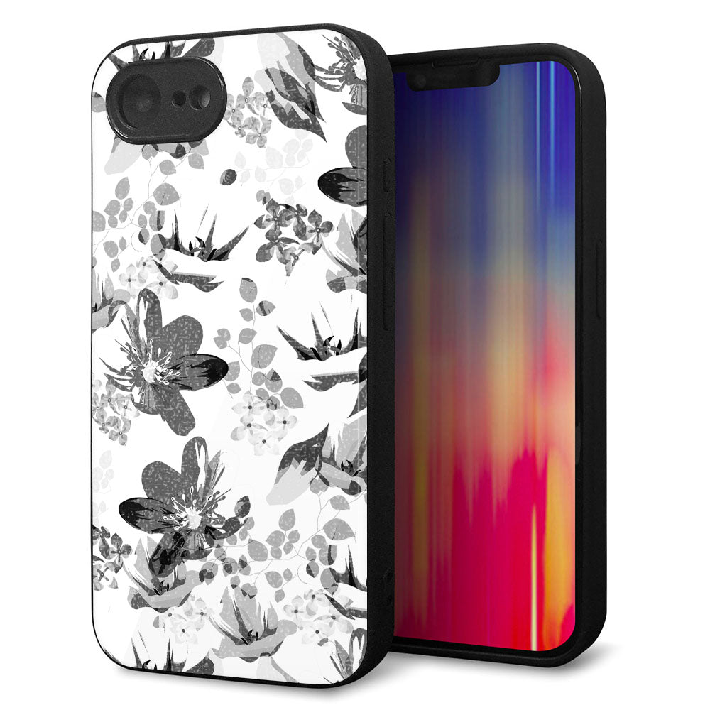 iPhone16e 強化ガラス＆TPUスマホケース ガラプリ【SC914 花柄モノトーン 03】