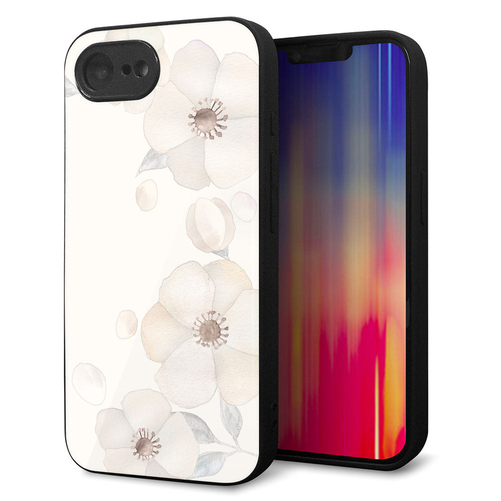 iPhone16e 強化ガラス＆TPUスマホケース ガラプリ【SC952 ドゥ・フルール（セピア）】