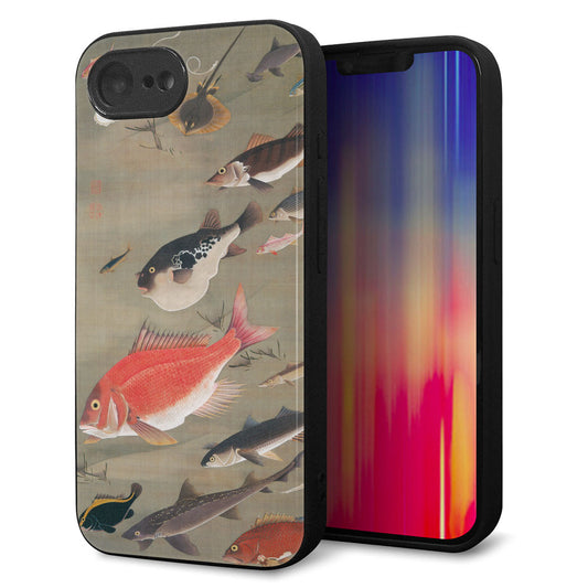 iPhone16e 強化ガラス＆TPUスマホケース ガラプリ【TA007 群魚】