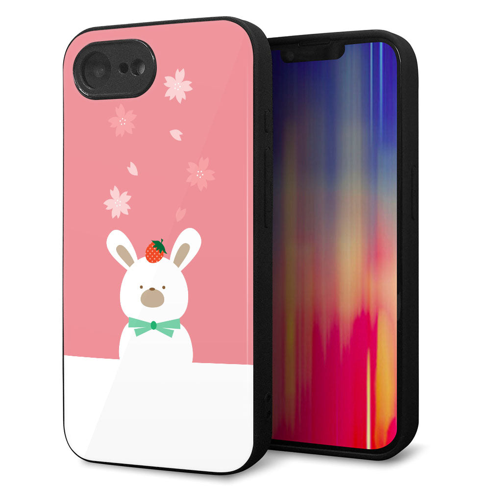 iPhone16e 強化ガラス＆TPUスマホケース ガラプリ【TA016 春うさぎ】