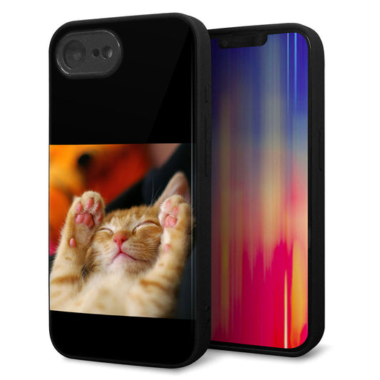 iPhone16e 強化ガラス＆TPUスマホケース ガラプリ【VA804 爆睡するネコ】