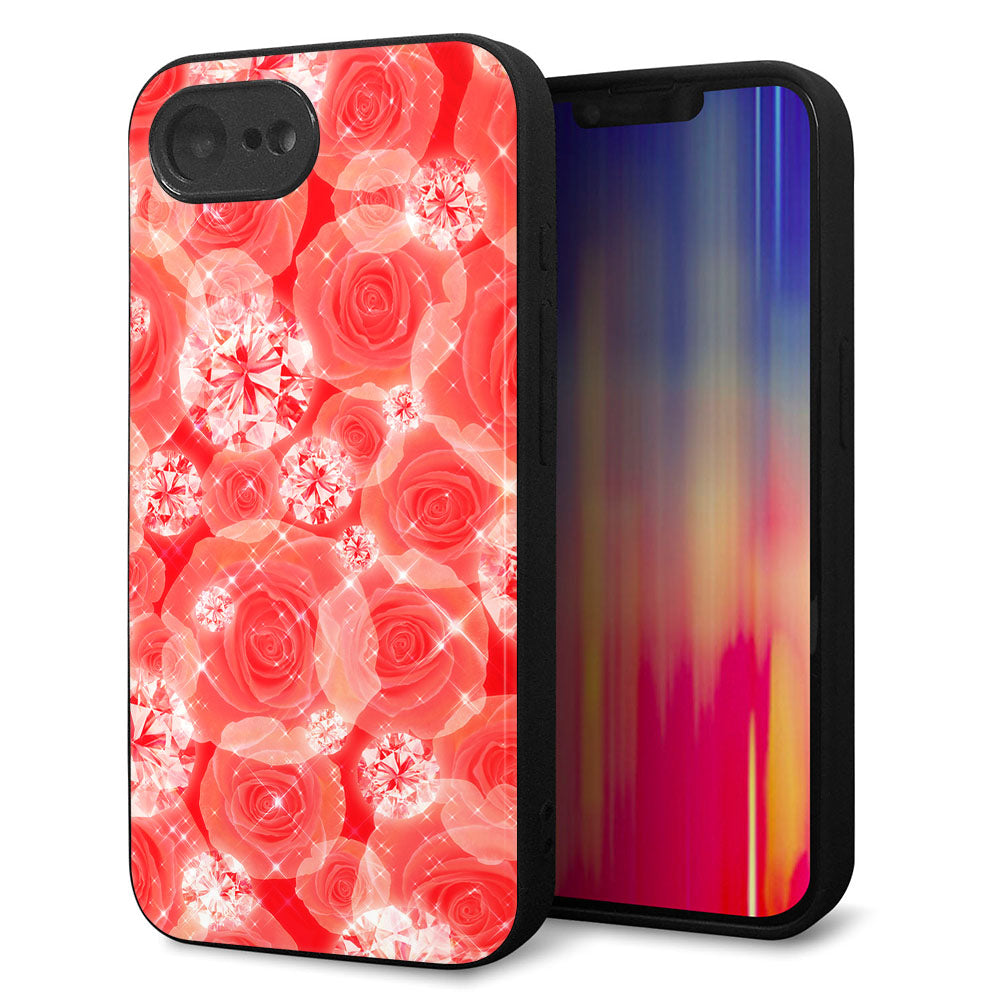 iPhone16e 強化ガラス＆TPUスマホケース ガラプリ【VA816 ダイヤモンドとバラ】