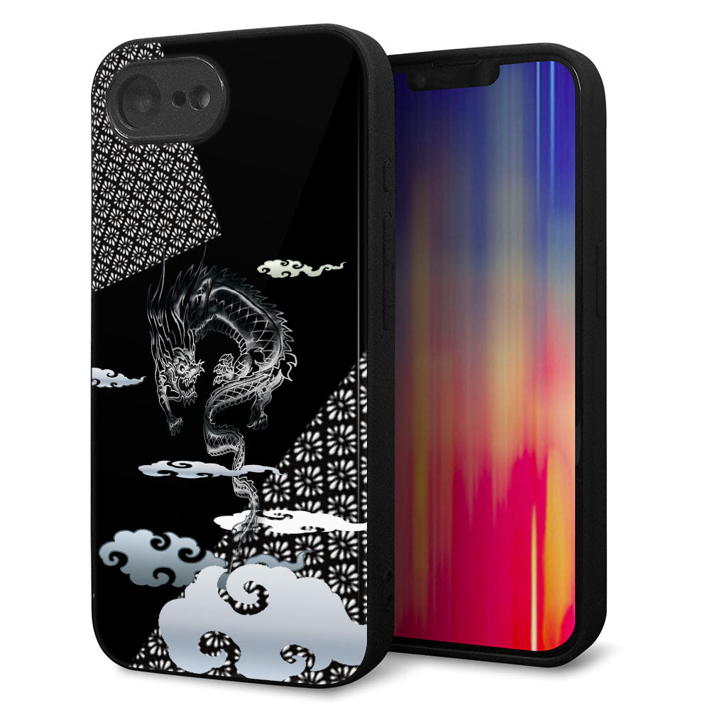 iPhone16e 強化ガラス＆TPUスマホケース ガラプリ【YC906 雲竜01】
