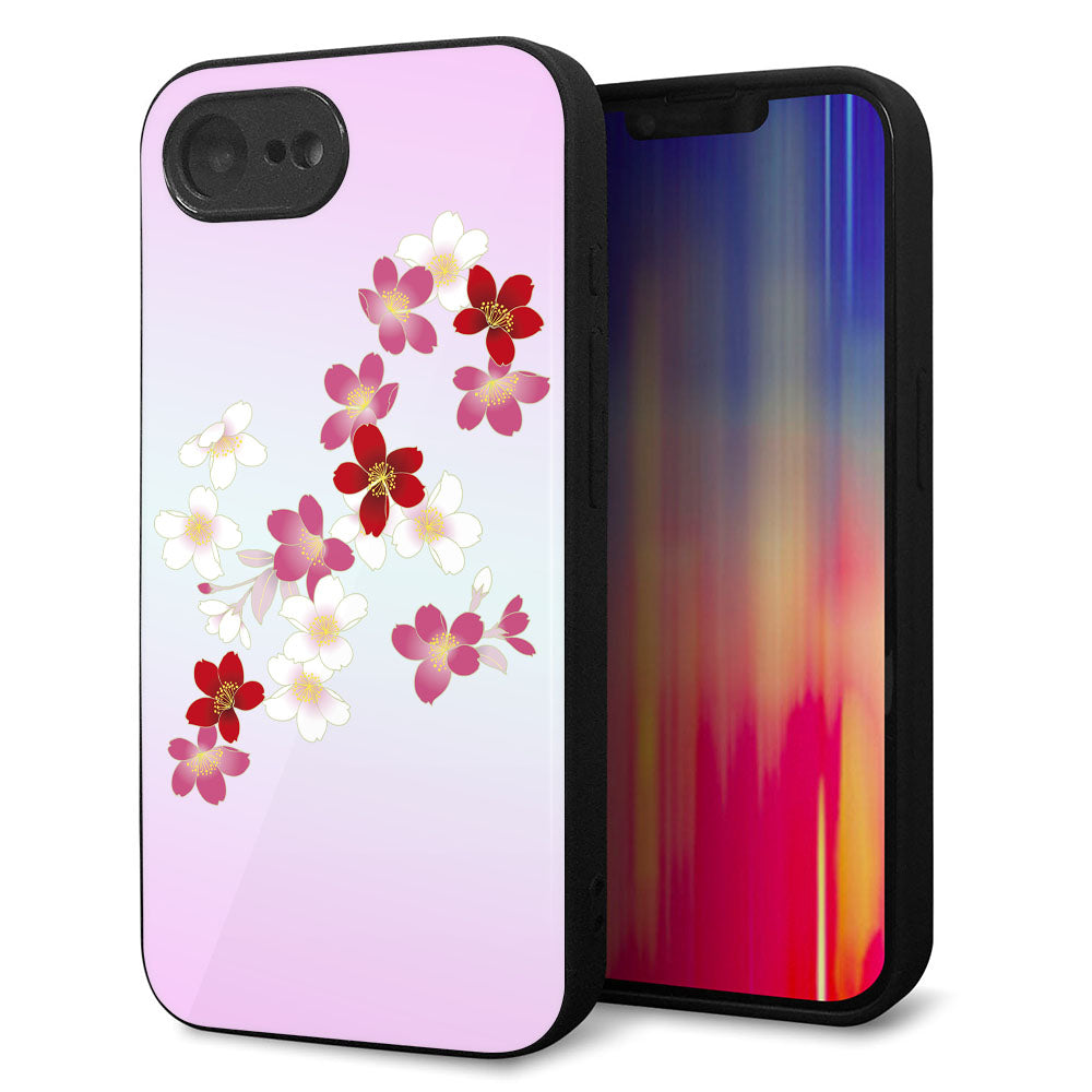 iPhone16e 強化ガラス＆TPUスマホケース ガラプリ【YJ320 桜 和】
