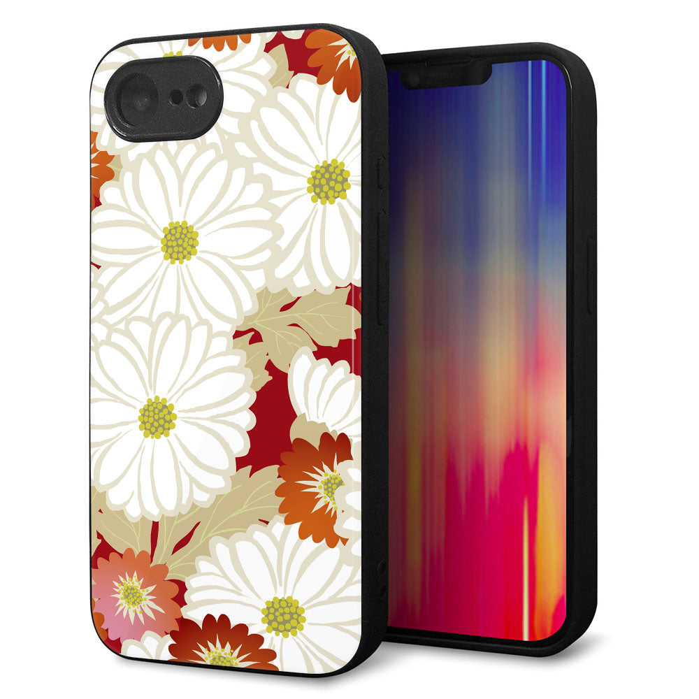 iPhone16e 強化ガラス＆TPUスマホケース ガラプリ【YJ322 和柄 菊】