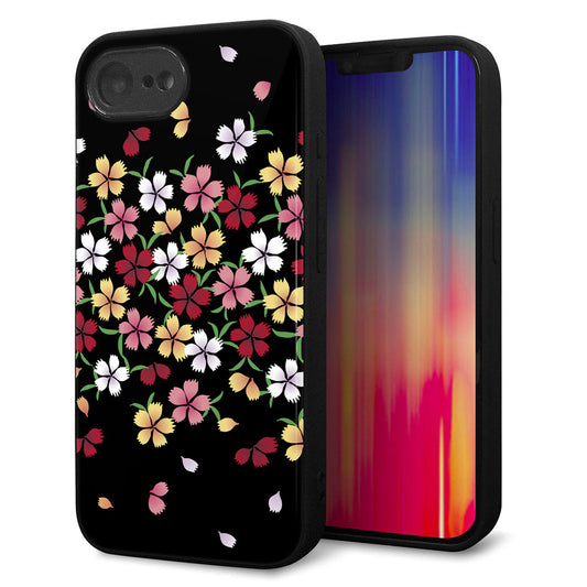 iPhone16e 強化ガラス＆TPUスマホケース ガラプリ【YJ323 和柄 なでしこ】