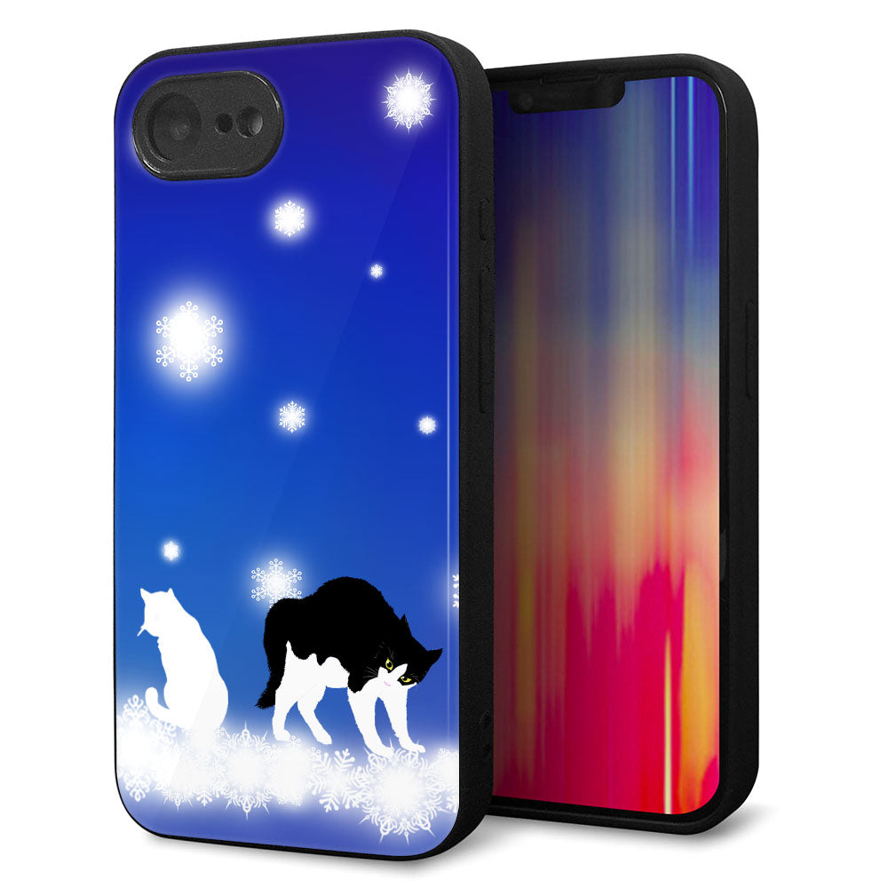 iPhone16e 強化ガラス＆TPUスマホケース ガラプリ【YJ335 雪の結晶 はちわれ】