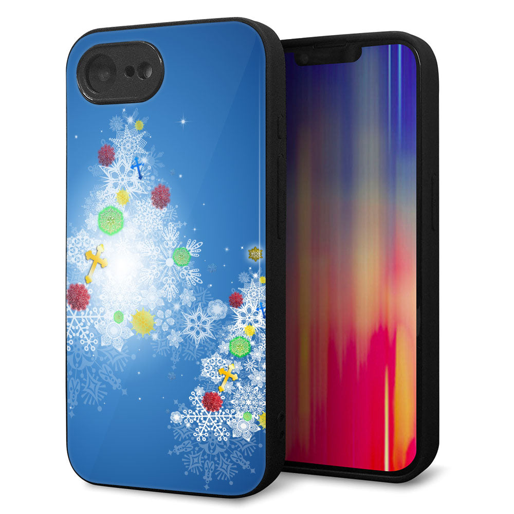 iPhone16e 強化ガラス＆TPUスマホケース ガラプリ【YJ347 クリスマスツリー】