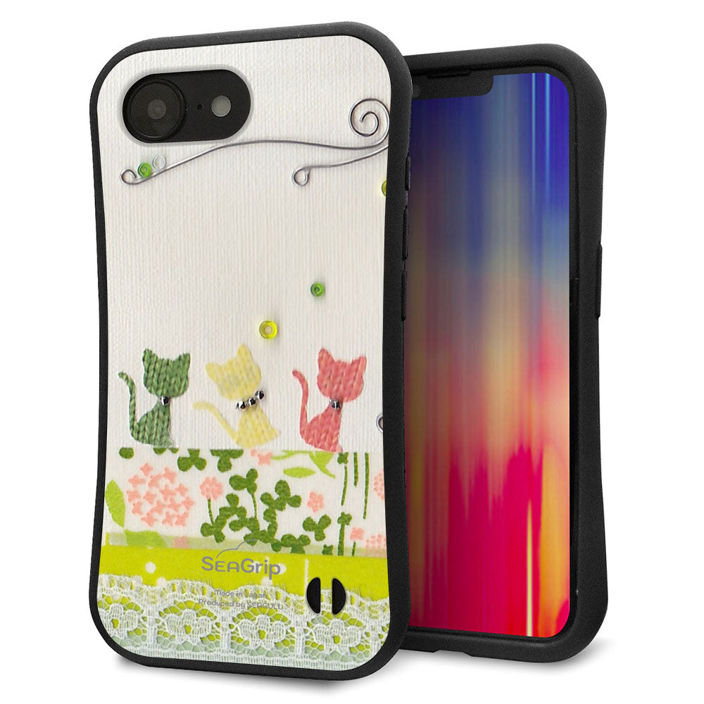 iPhone16e スマホケース 「SEA Grip」 グリップケース Sライン 【1106 クラフト写真 ネコ （ワイヤー2）】 UV印刷