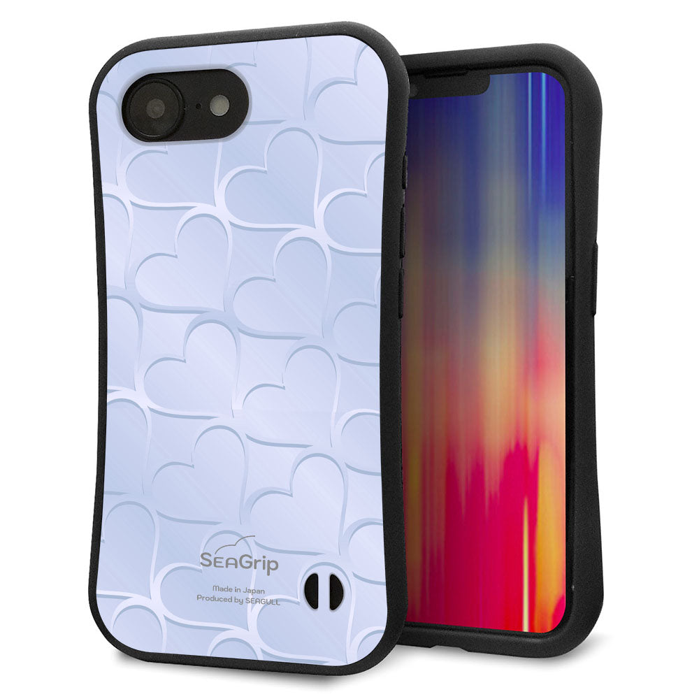 iPhone16e スマホケース 「SEA Grip」 グリップケース Sライン 【1341 かくれハート（ライトブルー）】 UV印刷