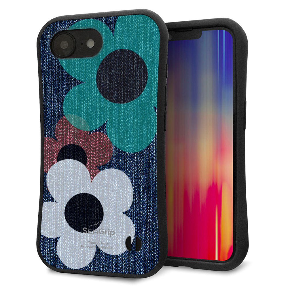 iPhone16e スマホケース 「SEA Grip」 グリップケース Sライン 【EK869 ルーズフラワーinデニム風】 UV印刷