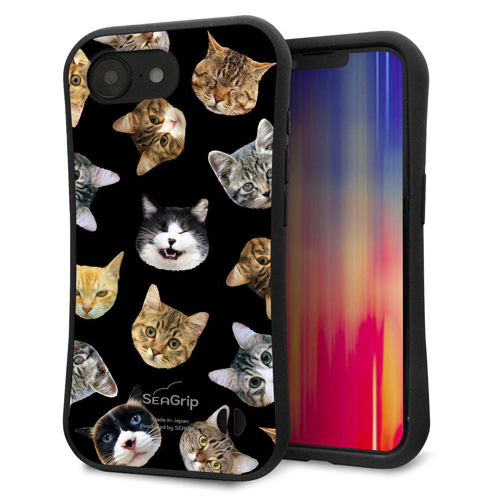 iPhone16e スマホケース 「SEA Grip」 グリップケース Sライン 【SC933 ねこどっと（ブラック）】 UV印刷