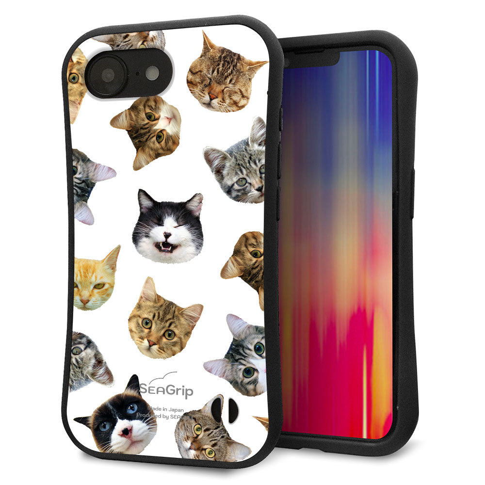 iPhone16e スマホケース 「SEA Grip」 グリップケース Sライン 【SC937 ねこどっと（ホワイト）】 UV印刷